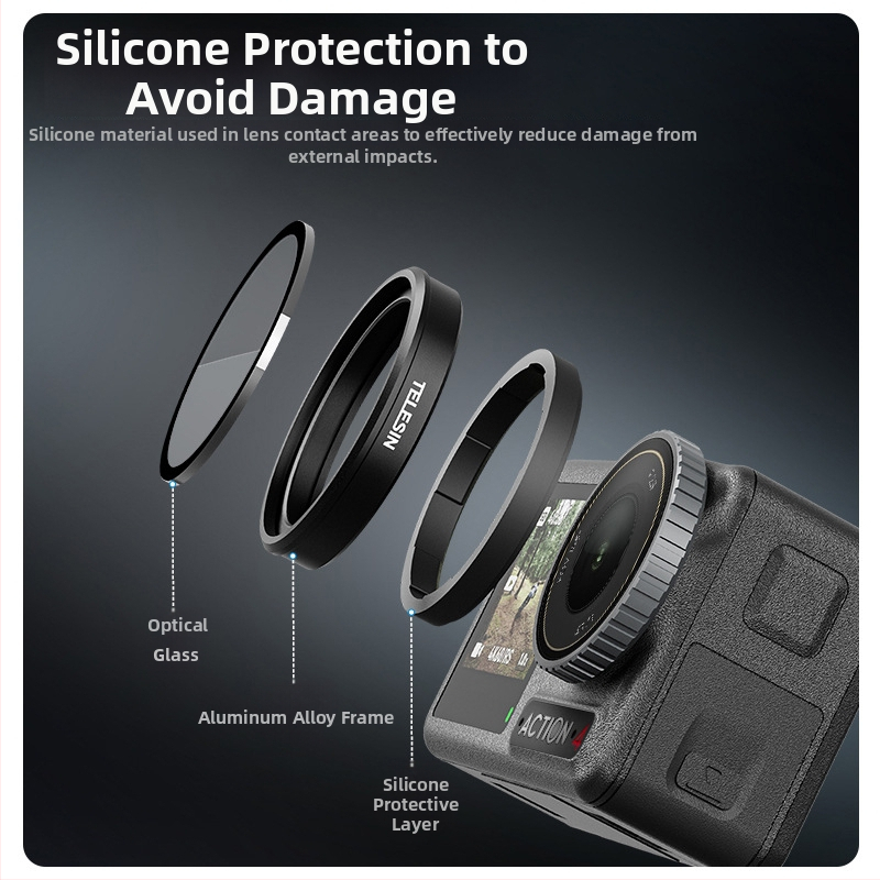 TELESIN UV zaštitno ogledalo za DJI Action 3/4/5 — aluminijska legura + optičko staklo, dodatak filtra