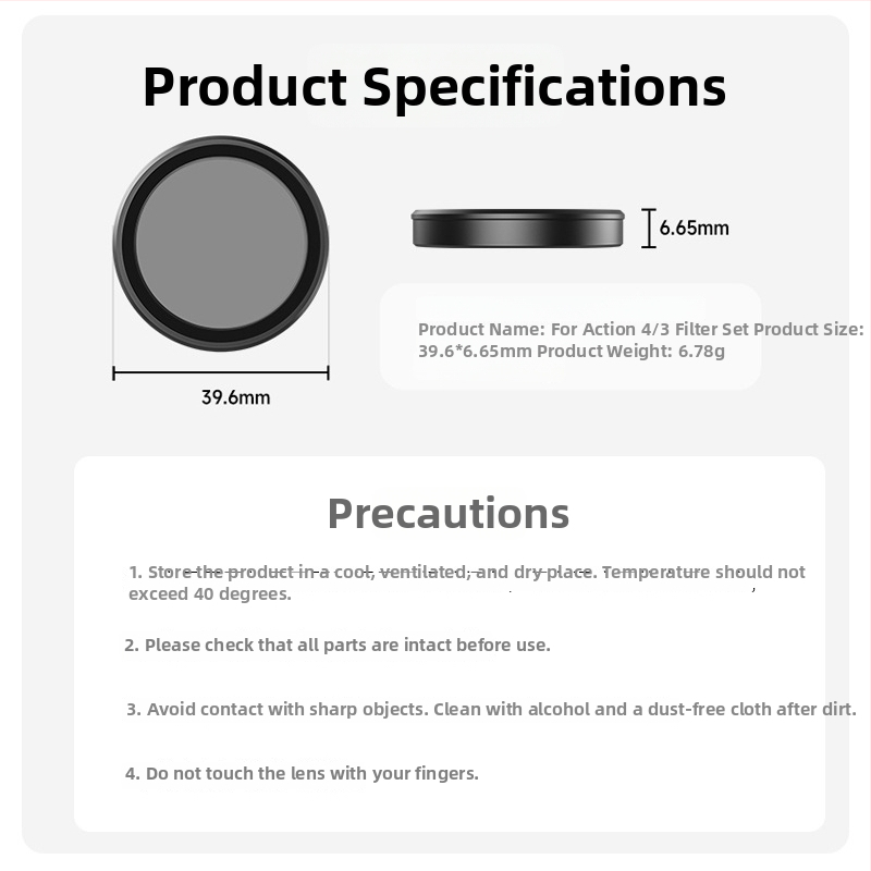 TELESIN UV zaštitno ogledalo za DJI Action 3/4/5 — aluminijska legura + optičko staklo, dodatak filtra