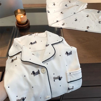 Set de pijamale pentru femei – velur cald, imprimeu cu câine, mâneci lungi, pentru iarnă