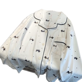 Set de pijamale pentru femei – velur cald, imprimeu cu câine, mâneci lungi, pentru iarnă