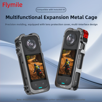 Insta360 X5 Rabbit Cage apsauginis rėmelis – aliuminio lydinys + silikono objektyvo dangtelis, 63,5 g; įtrauktas: narvas rėmas, objektyvo dangtelis ir 4 vėjo atsparios vatos