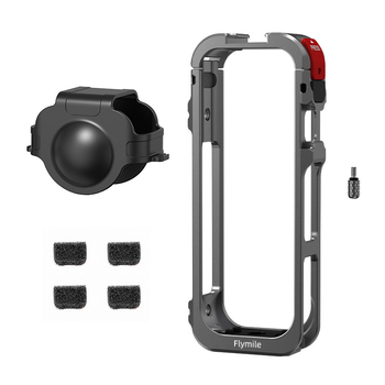 Ramă de protecție Insta360 X5 Rabbit Cage – aliaj de aluminiu + capac din silicon pentru obiectiv, 63,5 g; include: ramă pentru cușcă, capac de obiectiv și 4 vată anti-vânt
