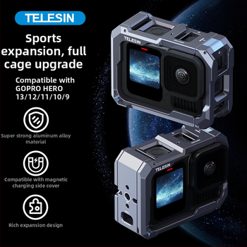 Telesin GP13 kovová klietka pre GoPro – vylepšený model, kompatibilný s HERO 9–13, hliníková zliatina, kód produktu S6-fms-15-tgp