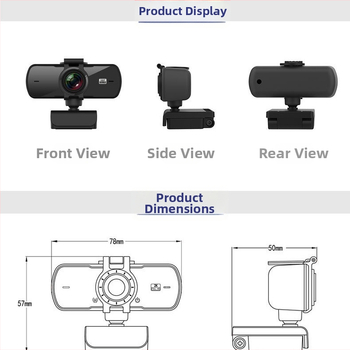 HD bezvadu webkamera videokonferencēm ar autofokusu un iebūvētu mikrofonu, izšķirtspēja 2560x1440 pie 25fps, USB 2.0