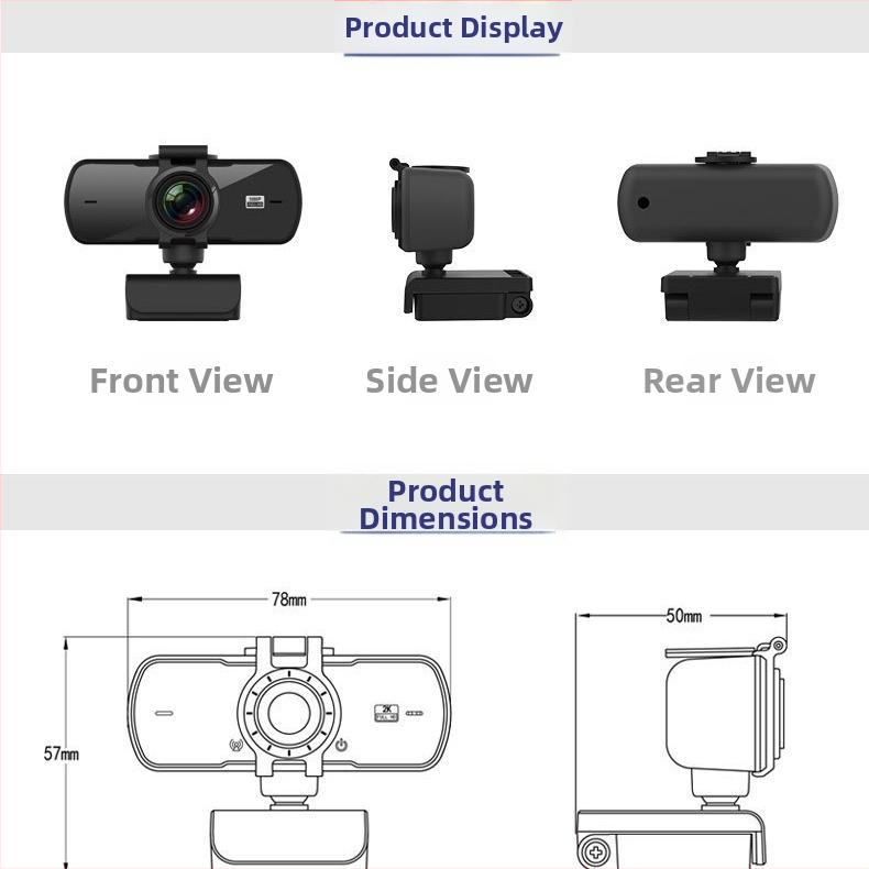 HD bezvadu webkamera videokonferencēm ar autofokusu un iebūvētu mikrofonu, izšķirtspēja 2560x1440 pie 25fps, USB 2.0