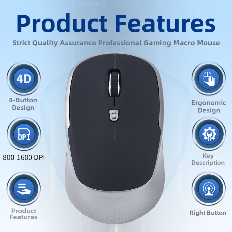 Bezdrôtová myš 2.4G, 4 tlačidlá, Plug-and-play, ergonomický dizajn, prispôsobiteľné logo