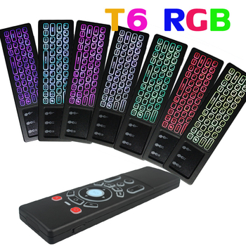 Bezvadu divpusēja tastatūra un pele tālvadības pults set‑top kastītei, projektoram un viedajam televizoram — Modelis T6, USB interfeiss, darbības diapazons 10 m, svars 0,18 kg