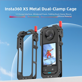 Ochranný rám pre Insta360 X5 panoramatickú kameru — hliníková zliatina + silikón, Rozšírená klietka s dvojitým upevnením
