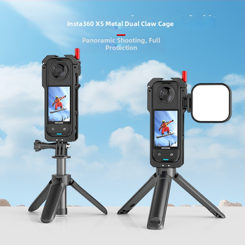 Ochranný rám pre Insta360 X5 panoramatickú kameru — hliníková zliatina + silikón, Rozšírená klietka s dvojitým upevnením