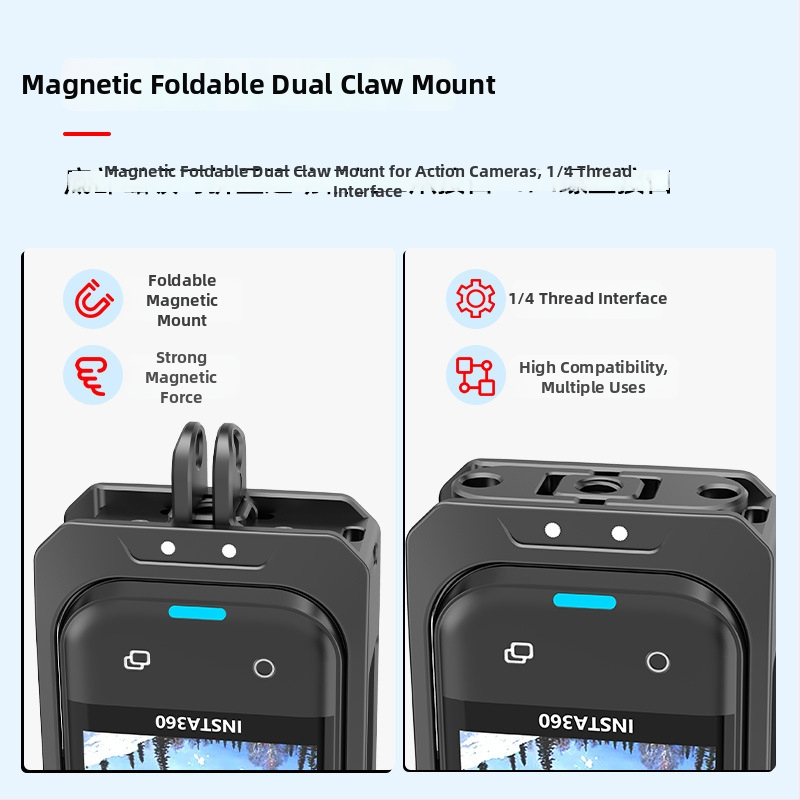 Ochranný rám pre Insta360 X5 panoramatickú kameru — hliníková zliatina + silikón, Rozšírená klietka s dvojitým upevnením