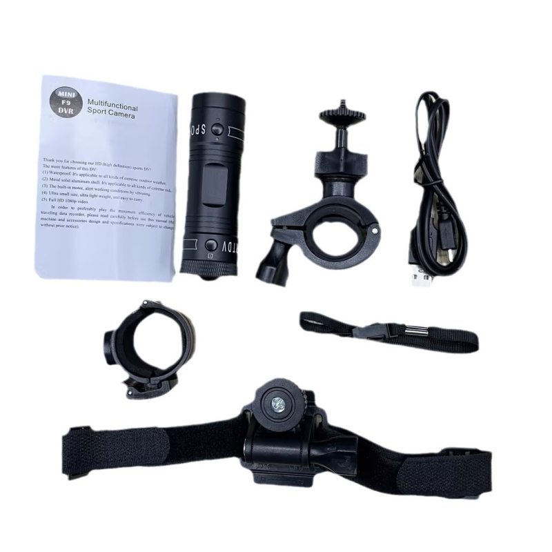 F9 Cameră de cască pentru bicicletă — 1080P HD, Rezistentă la apă, Unghi larg, Stocare pe card TF, Autonomie baterie ~3 ore