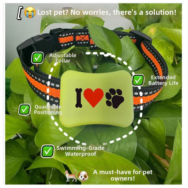 GPS локатор за домашни любимци с 4G, точност на позициониране 5 м, IP67 водоустойчив, живот на батерията 15–30 дни (аларми: вибрация, загуба на захранване, SOS, ограда, превишена скорост)