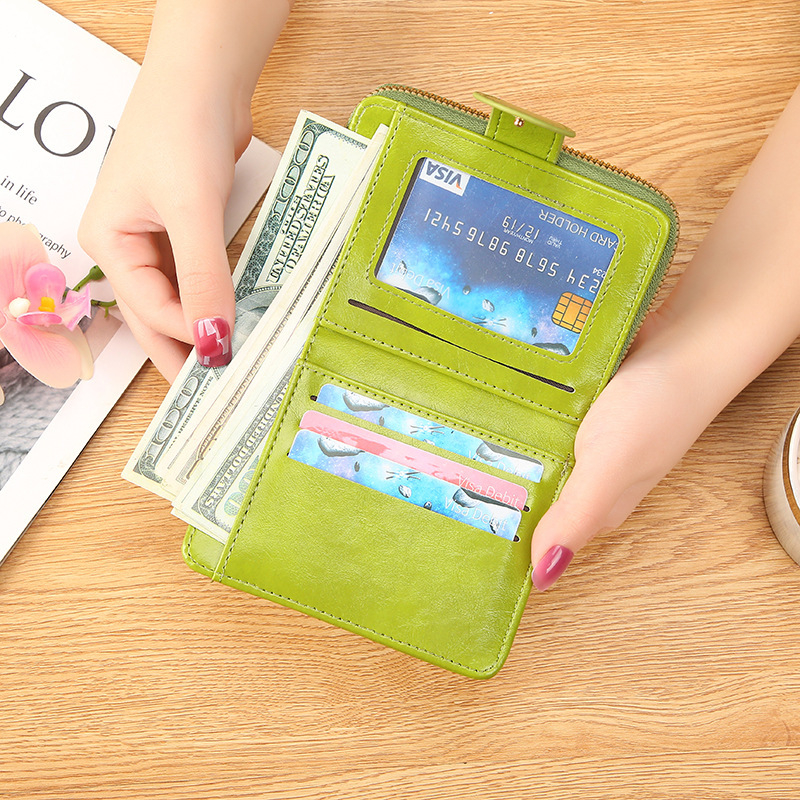 Ženski kratki novčanik od PU kože, jednobojni dizajn, Ino, podstava poliester, jesen 2018, zaštita od krađe, otporan na trošenje, proširivi kapacitet.