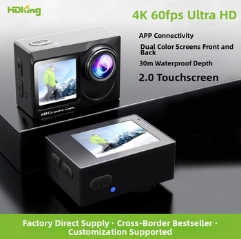 Športová kamera - 4K60, Wi-Fi, dvojitý displej, vodotesná, SD až 128GB, ABS telo, 90 minút batérie