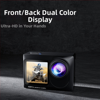 Športová kamera - 4K60, Wi-Fi, dvojitý displej, vodotesná, SD až 128GB, ABS telo, 90 minút batérie