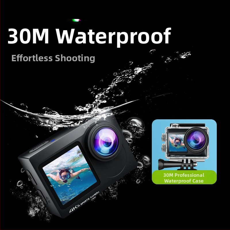 Športová kamera - 4K60, Wi-Fi, dvojitý displej, vodotesná, SD až 128GB, ABS telo, 90 minút batérie