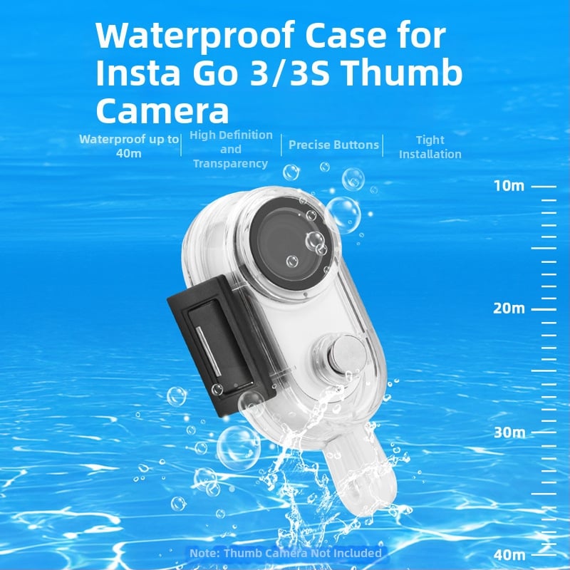 Carcasă de protecție subacvatică pentru Insta360 Go3S; adâncime de până la 40 m; material: PC + sticlă optică temperată + oțel inoxidabil; greutate: 64 g; include: carcasă impermeabilă, bază de interfață 1/4", vată cu alcool, cheie