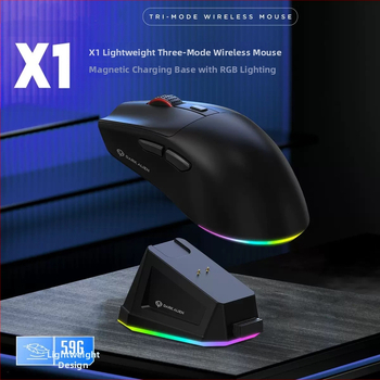 Bezvadu spēļu pele ar trim režīmiem (Bluetooth/Wired/uzlādes bāze) un RGB bāze, DPI 2000, svars 59 g