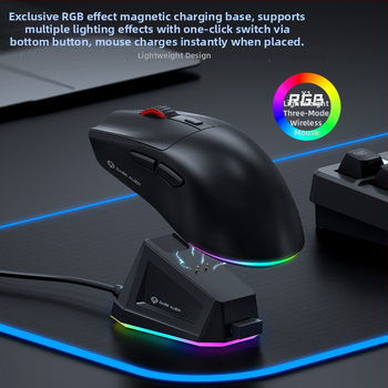 Bezvadu spēļu pele ar trim režīmiem (Bluetooth/Wired/uzlādes bāze) un RGB bāze, DPI 2000, svars 59 g