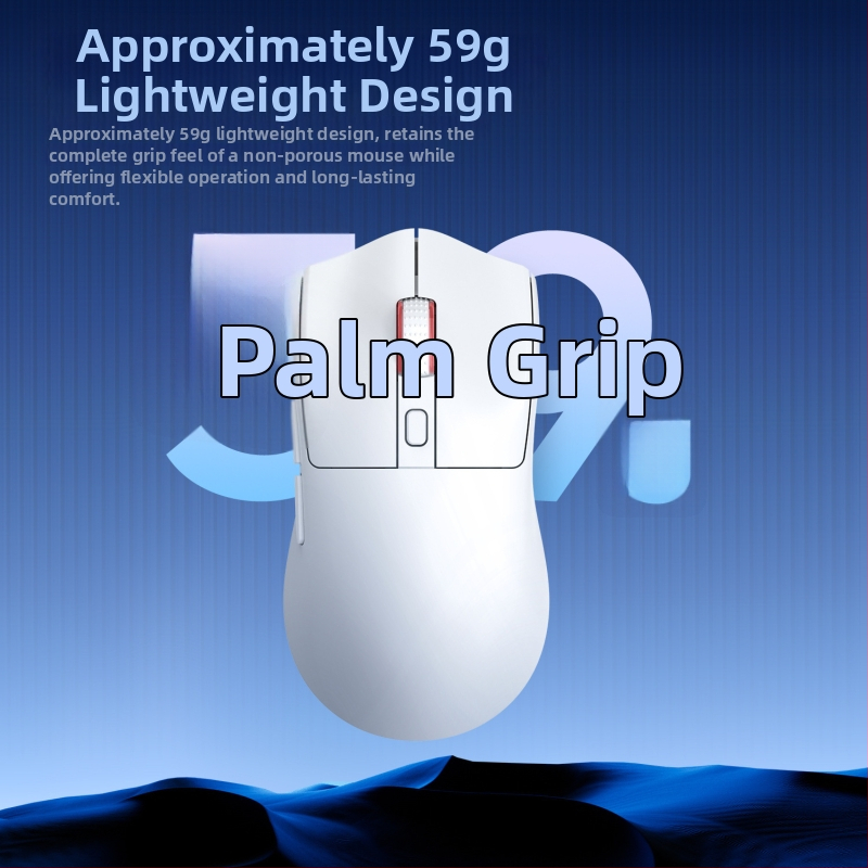 Bezvadu spēļu pele ar trim režīmiem (Bluetooth/Wired/uzlādes bāze) un RGB bāze, DPI 2000, svars 59 g