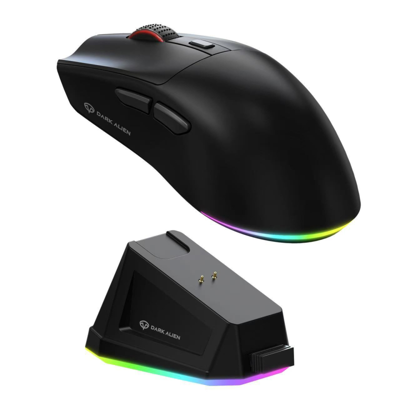 Bezvadu spēļu pele ar trim režīmiem (Bluetooth/Wired/uzlādes bāze) un RGB bāze, DPI 2000, svars 59 g