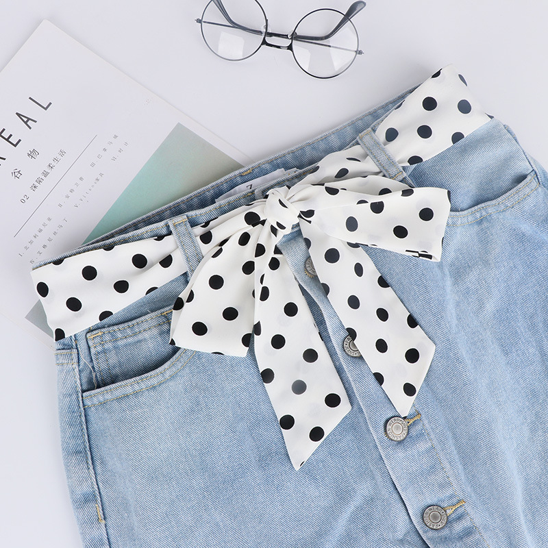 Šal-pojas s točkicama za žene, materijal tkanina, širina >4 cm, kopča u obliku mašne, stil all‑match, otisak s točkicama