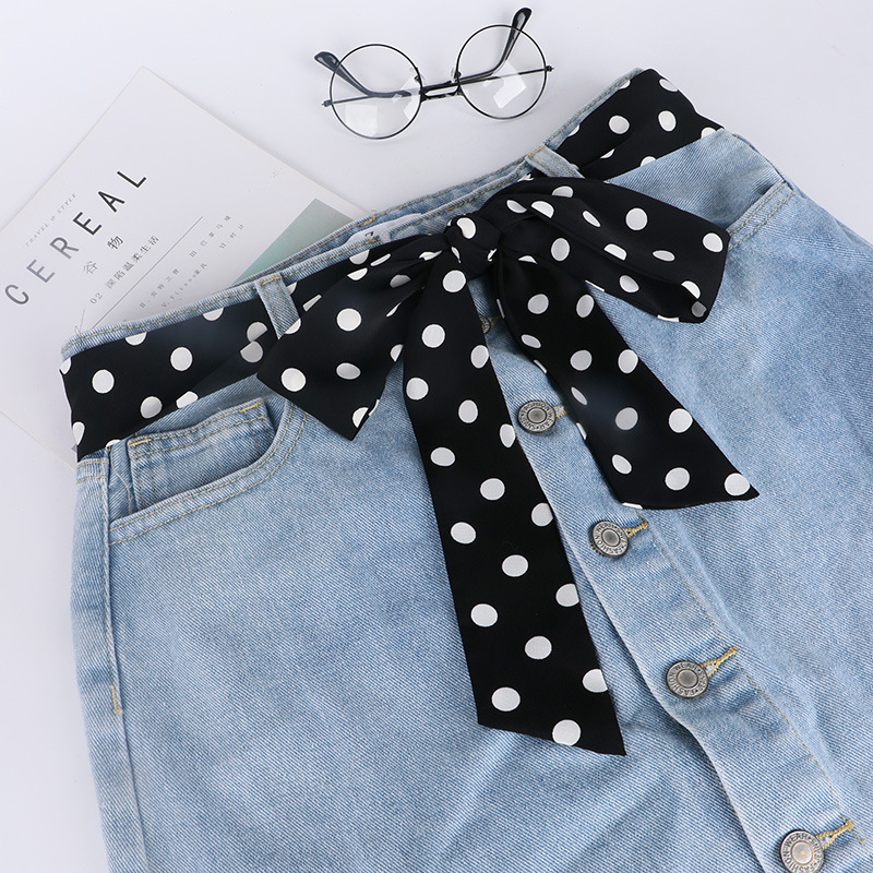 Šal-pojas s točkicama za žene, materijal tkanina, širina >4 cm, kopča u obliku mašne, stil all‑match, otisak s točkicama