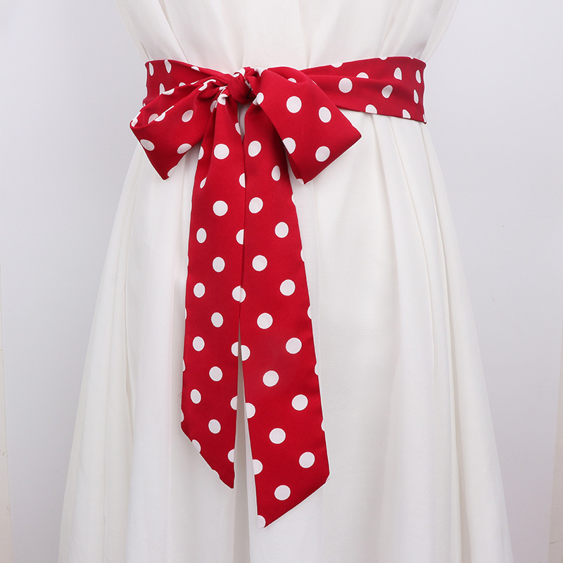 Šal-pojas s točkicama za žene, materijal tkanina, širina >4 cm, kopča u obliku mašne, stil all‑match, otisak s točkicama
