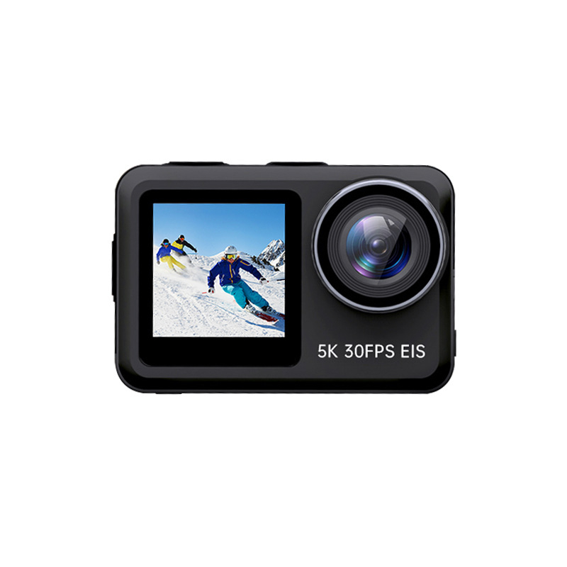 Cameră de acțiune 5K30fps cu Wi‑Fi, două ecrane LCD, corp impermeabil și suport TF pentru carduri, stabilizare electronică a imaginii