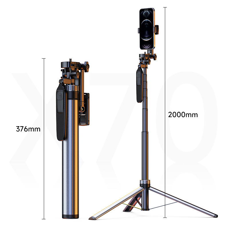 Mobilni tripod za telefon s dvostrukim sustavom kamera za prijenos uživo | aluminijski spoj + ABS plast, Bluetooth daljinsko upravljanje, antivibracijski okvir, prilagodljiv