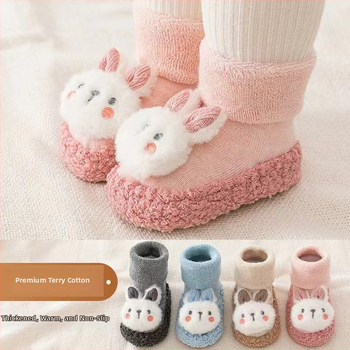 Șosete de podea pentru bebeluși pentru mers, căptușite cu fleece, groase, talpă moale antiderapant, din bumbac, pentru toamnă iarnă, mărime universală, pentru copii 0-2 ani