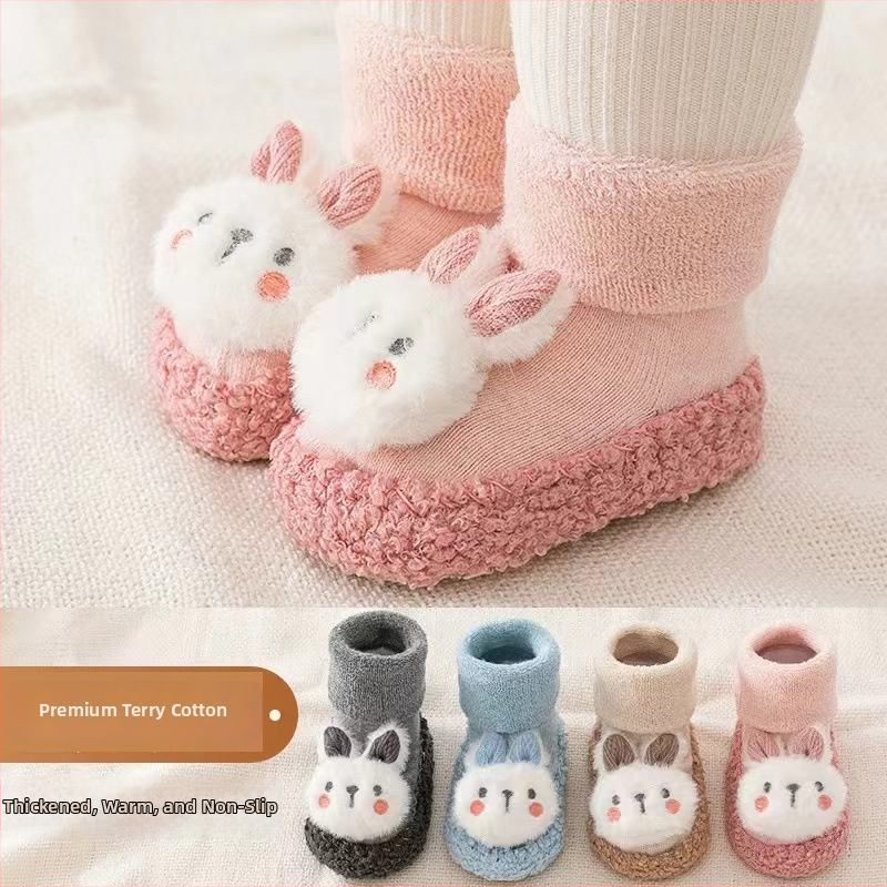 Șosete de podea pentru bebeluși pentru mers, căptușite cu fleece, groase, talpă moale antiderapant, din bumbac, pentru toamnă iarnă, mărime universală, pentru copii 0-2 ani