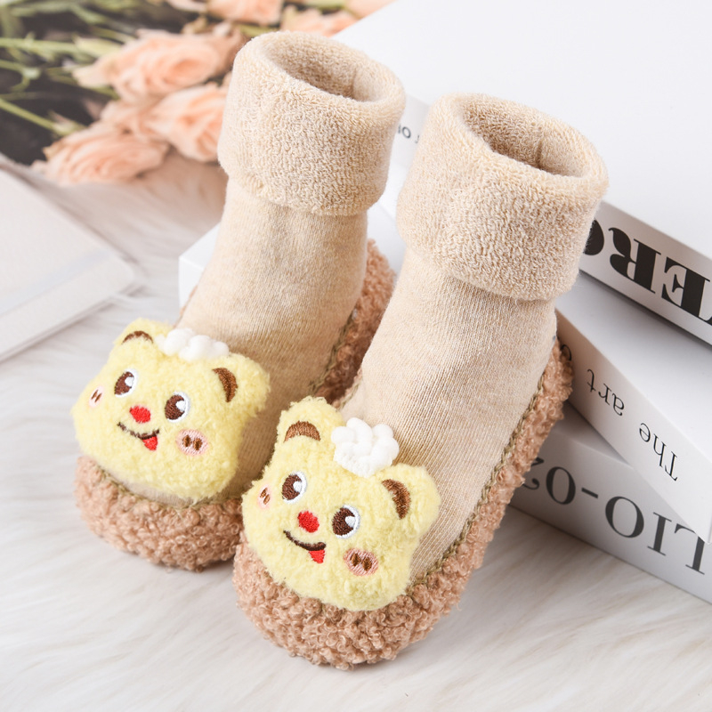 Șosete de podea pentru bebeluși pentru mers, căptușite cu fleece, groase, talpă moale antiderapant, din bumbac, pentru toamnă iarnă, mărime universală, pentru copii 0-2 ani