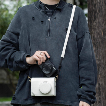 Geantă de cameră pentru Sony ZV-E10 și Canon PowerShot V1 - PU piele, stil geantă de mână, Unisex, Primăvara 2025