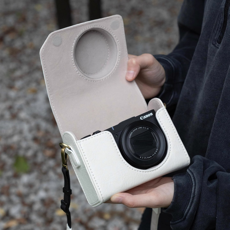 Geantă de cameră pentru Sony ZV-E10 și Canon PowerShot V1 - PU piele, stil geantă de mână, Unisex, Primăvara 2025