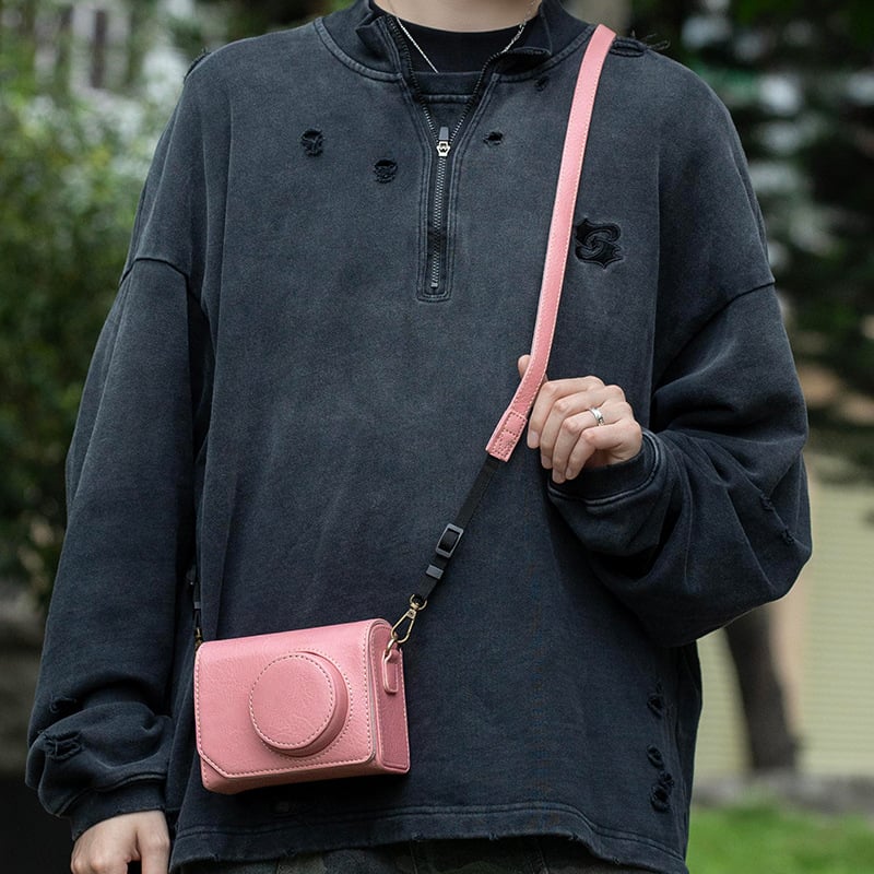 Geantă de cameră pentru Sony ZV-E10 și Canon PowerShot V1 - PU piele, stil geantă de mână, Unisex, Primăvara 2025