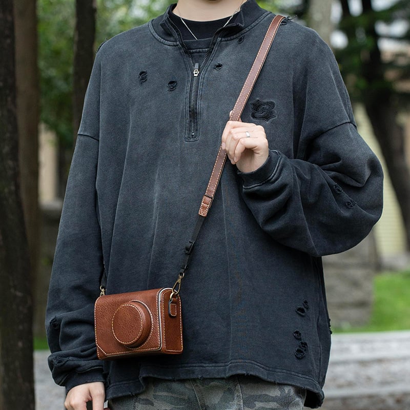 Geantă de cameră pentru Sony ZV-E10 și Canon PowerShot V1 - PU piele, stil geantă de mână, Unisex, Primăvara 2025