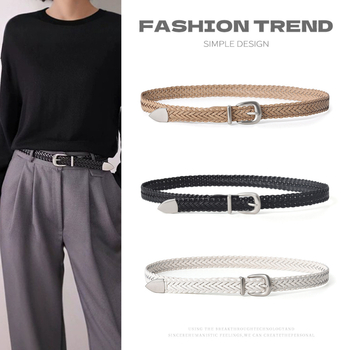 Centură feminină împletită, vintage, cu cataramă din aliaj, piele artificială, placare electrolitică, Bai zizao