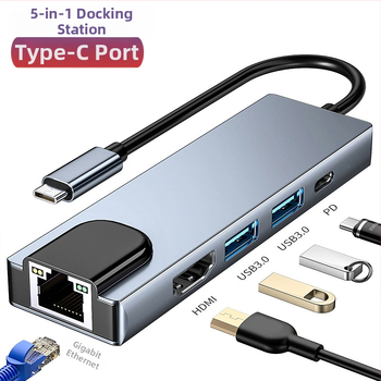 Päť v jednom Type-C dokovacia stanica – USB-C rozhranie, 5 Gbps, napájanie cez zbernicu