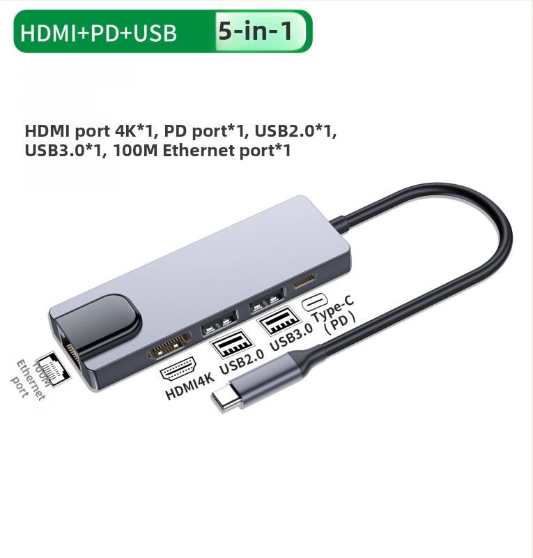 Päť v jednom Type-C dokovacia stanica – USB-C rozhranie, 5 Gbps, napájanie cez zbernicu