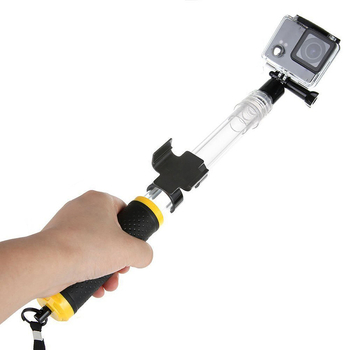 Selfie stick pentru cameră de acțiune – tijă telescopică transparentă cu slot pentru card, două secțiuni, din plastic, compatibil universal cu camere de acțiune, sarcină maximă sub 2 kg, fără Bluetooth