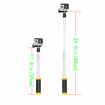 Selfie stick pentru cameră de acțiune – tijă telescopică transparentă cu slot pentru card, două secțiuni, din plastic, compatibil universal cu camere de acțiune, sarcină maximă sub 2 kg, fără Bluetooth