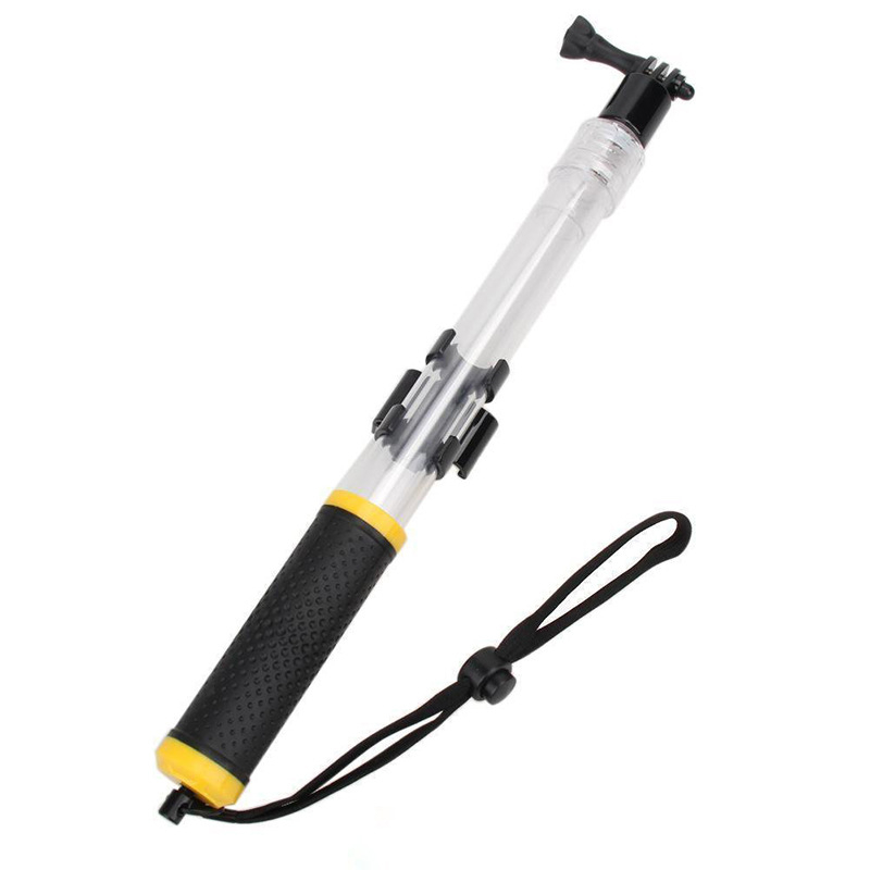 Selfie stick pentru cameră de acțiune – tijă telescopică transparentă cu slot pentru card, două secțiuni, din plastic, compatibil universal cu camere de acțiune, sarcină maximă sub 2 kg, fără Bluetooth