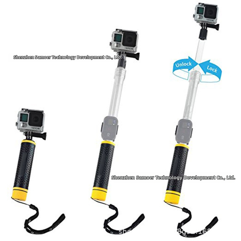 Veiksmo kamerai Selfie lazda – skaidrus teleskopinis strypas su kortų slotu, dviejų dalių, iš plastiko, universalus suderinamumas, maksimali apkrova iki 2 kg, be Bluetooth