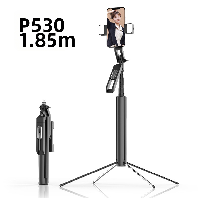 P530 kovový tripod na selfie s Bluetooth diaľkovým ovládaním, stabilizátorom a LED svetlom