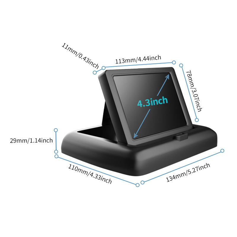 Monitor auto cu LCD pentru monitorizarea bebelușilor, model YB-043CA, ecran LCD, rezoluție 480x272, intrare analogică/digitală