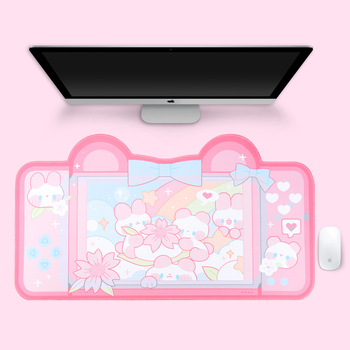 Gaming podloga za miš, velika jednostrana podloga za stol, s dizajnom Cartoon Cherry Blossom Rabbit Bear, za igru i ured