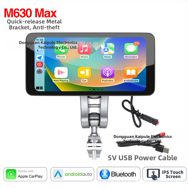 Eemaldatav mootorratta GPS-navigaator CarPlay ja videoregistriga, mudel M630pro, lahutus 1560x720, 150° kaadri vaatenurk, kuni 64GB SD-kaart, 12V sisend