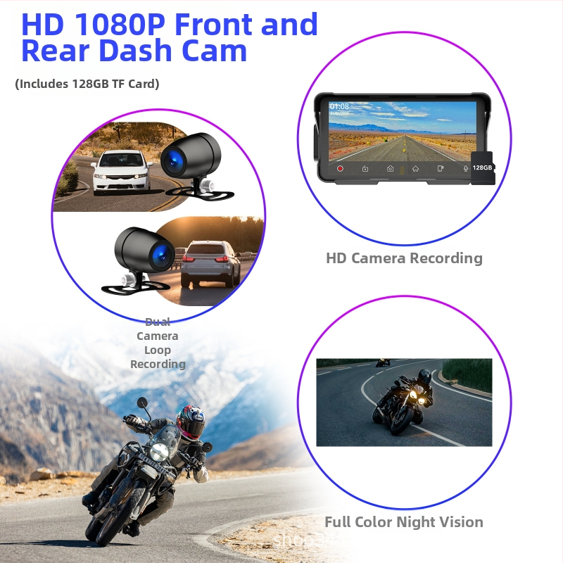 F85 Mootorratta CarPlay videoregistrator, 150° vaatenurk, 2MP sensor, TF kaart kuni 256GB, paigaldatud mootorratta keskkontrollerile