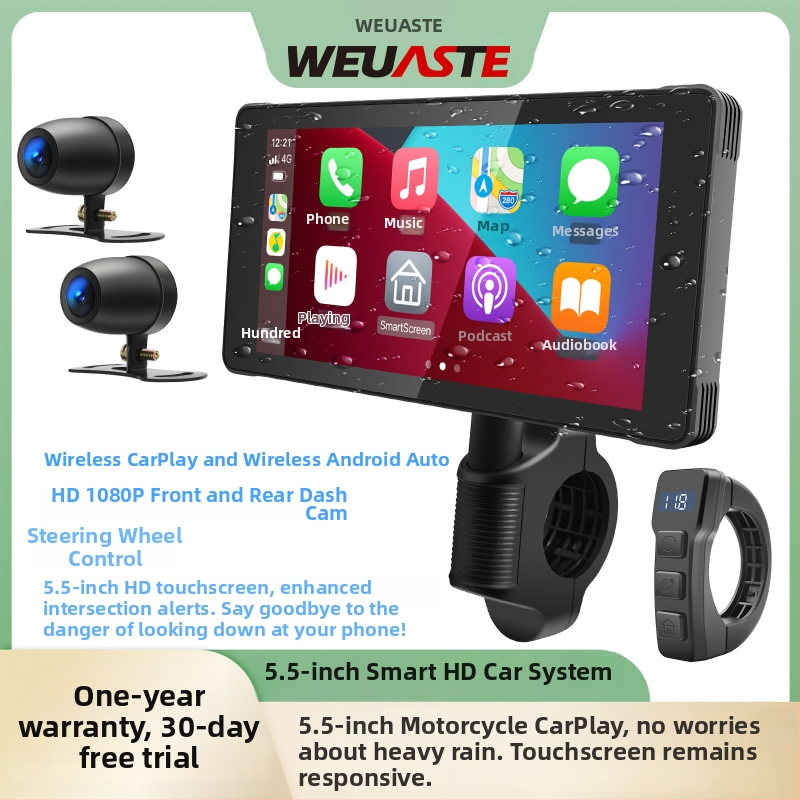 F85 Mootorratta CarPlay videoregistrator, 150° vaatenurk, 2MP sensor, TF kaart kuni 256GB, paigaldatud mootorratta keskkontrollerile